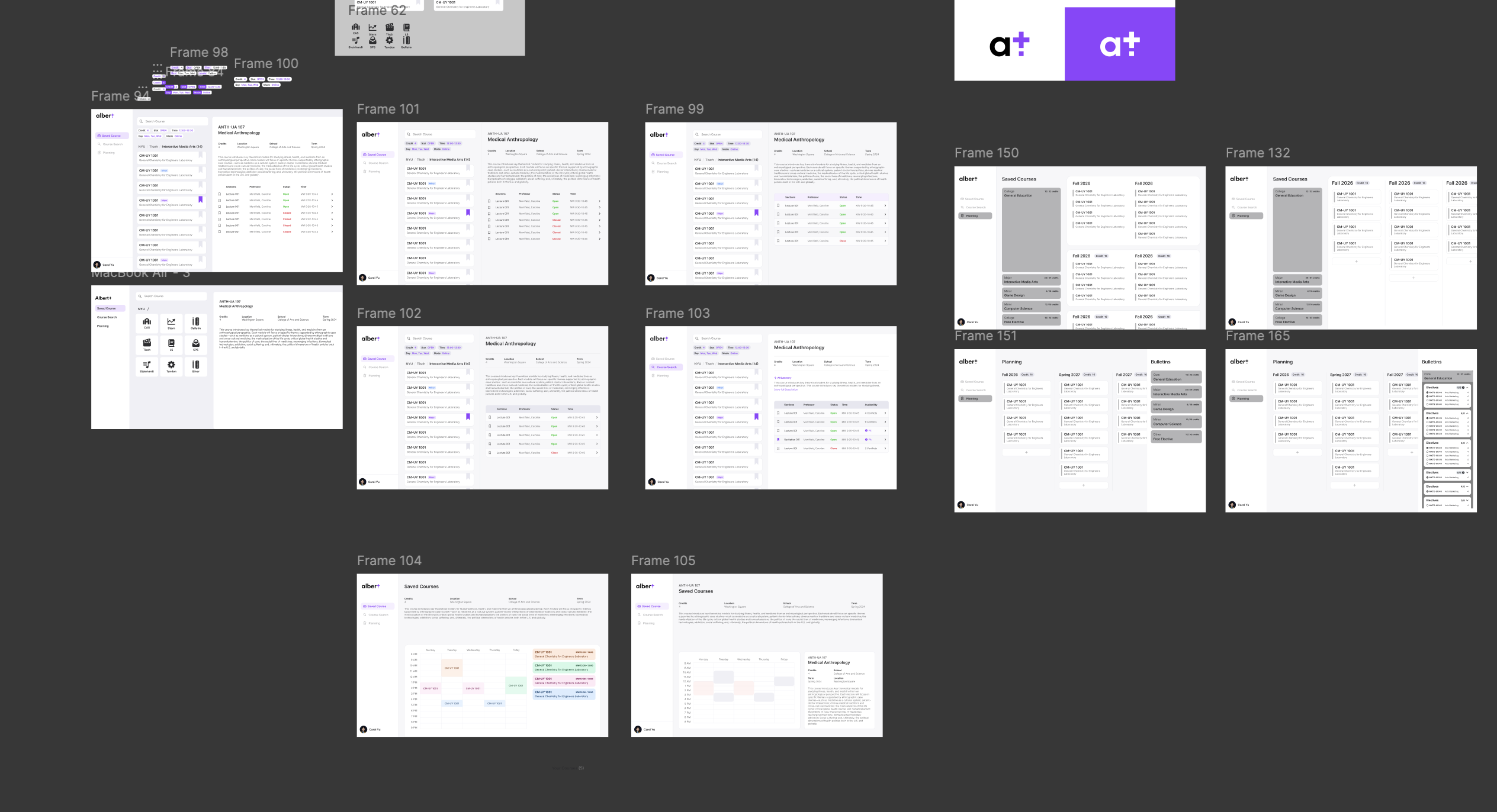 Albert Plus – wireframe and screen iterations
